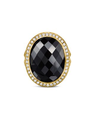 Albion&reg; Oval Ring in 18K Yellow Gold with Black Onyx and Diamonds, 21mm