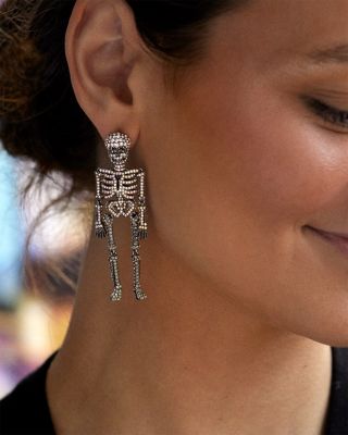 Bone A Fide Hottie Pav&eacute; Skeleton Drop Earrings in Silver Tone
