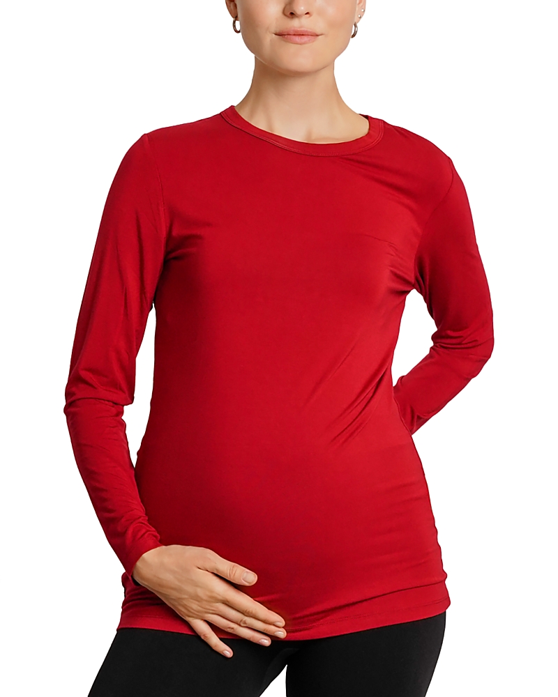 Nom Maternity Liv Long Sleeve Crew Neck Tee In Merlot