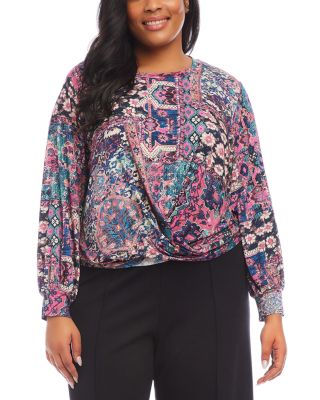 Karen Kane Plus Printed Drape Front Top
