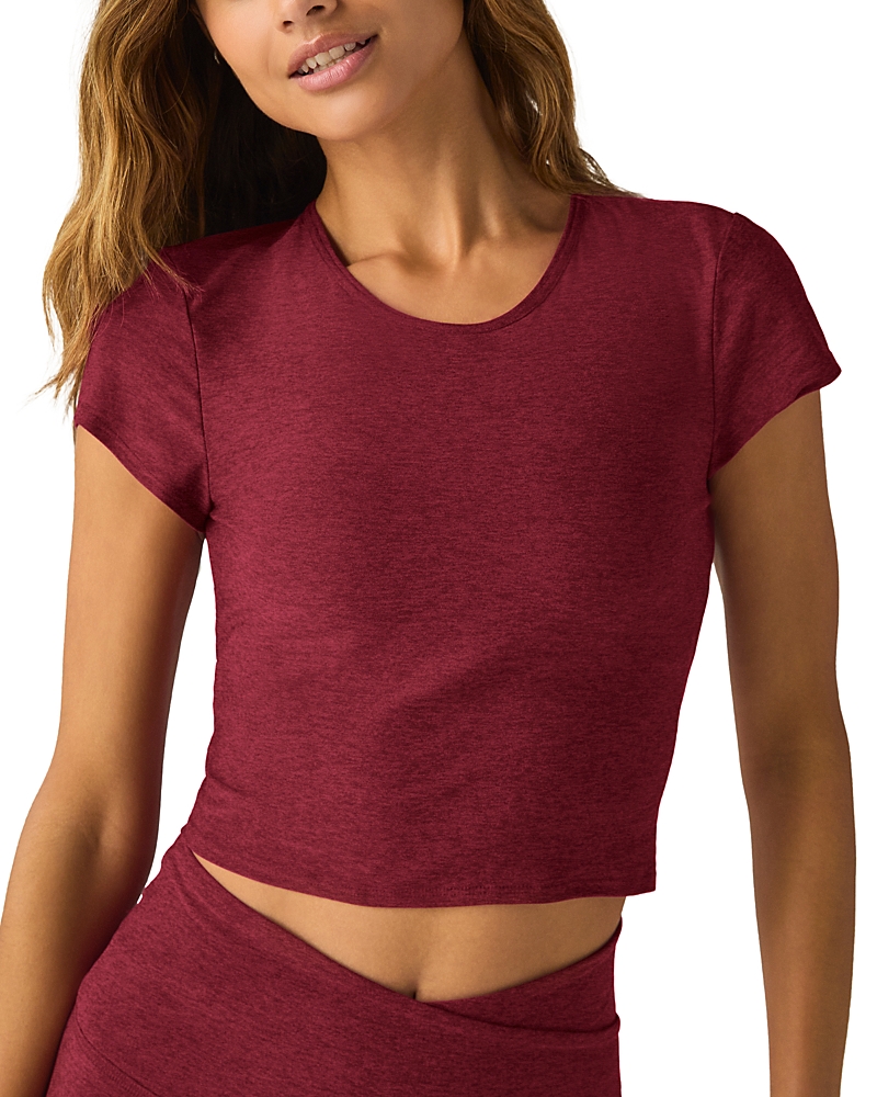 Beyond Yoga Featherweight Let Go Twist Back Cropped Top In Bordeaux Heather In Bordeaux Heather