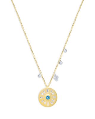 Meira T - 14K Yellow Gold Diamond & Blue Topaz Disc Necklace, 18"