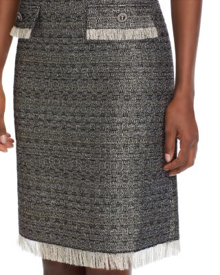 Metallic Tweed Fringe Trim Dress