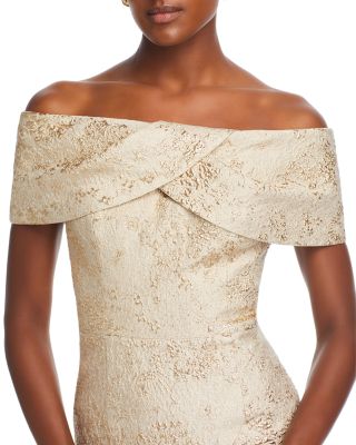Metallic Off-the-Shoulder Jacquard Gown