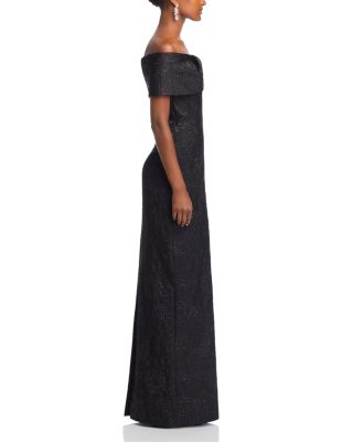 Metallic Off-the-Shoulder Jacquard Gown