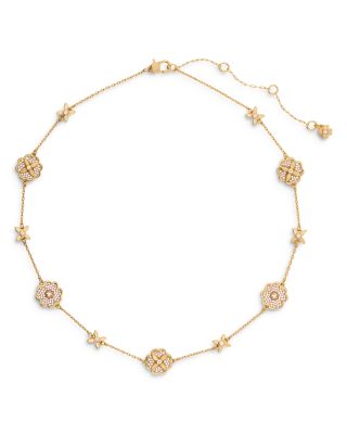 kate spade new york - Cubic Zirconia Flower Station Necklace in Gold Tone, 16"-19"