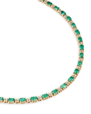 Emerald & Diamond Tennis Necklace in 14K Yellow Gold, 16"