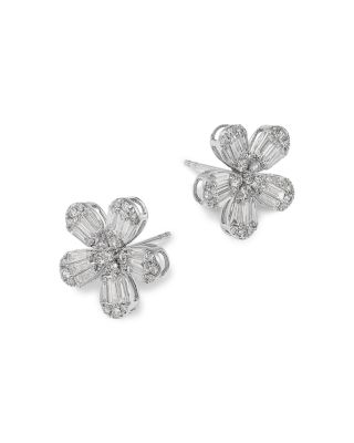 Diamond Flower Stud Earrings in 18K White Gold, 1.51 tcw