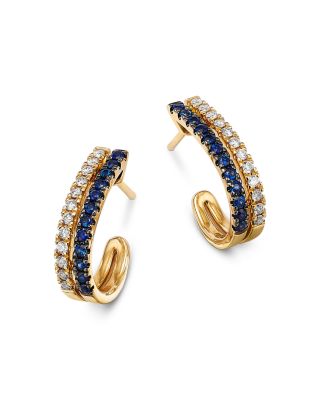 Bloomingdale's Fine Collection - Blue Sapphire & Diamond Two Row Huggie Hoop Earrings in 14K Yellow Gold