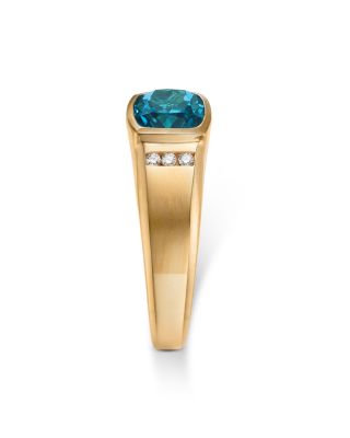 Men's London Blue Topaz & Diamond Ring in 14K Yellow Gold