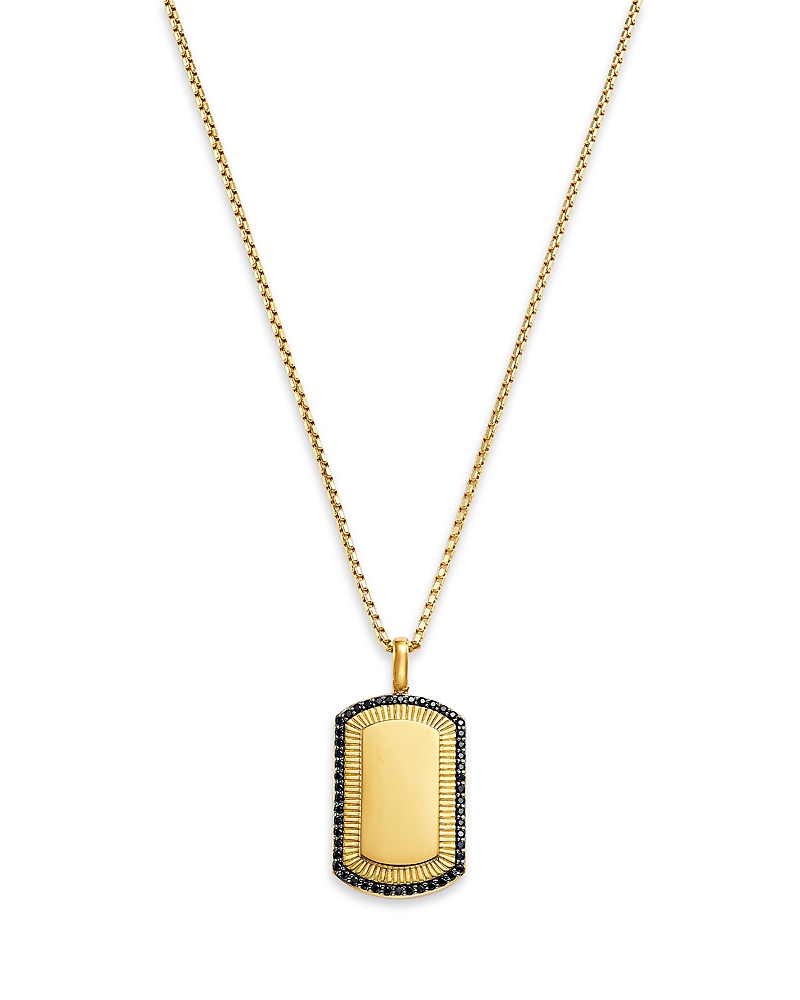 Bloomingdale’s Fine Collection Men’s Black Diamond Dogtag Pendant Necklace in 14K Yellow Gold, 0.5 tcw