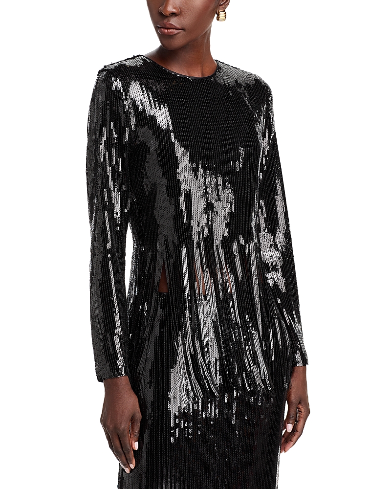 Shop Aqua Sequined Fringe Top - Exclusive In Black