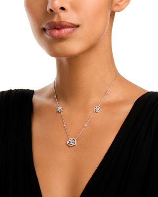 Diamond Flower Station Necklace in 14K White Gold, 0.75 tcw