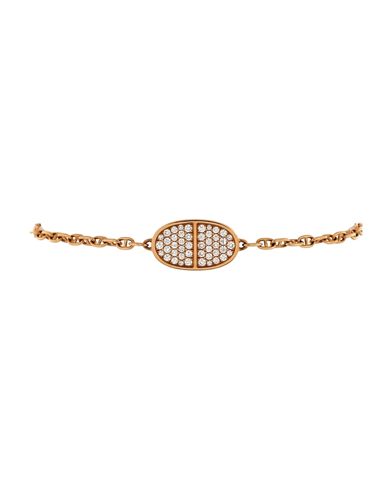 Pre-Owned Hermes Chaine d'Ancre Verso Bracelet 18K Rose Gold and Pave Diamonds