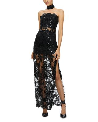 Alice and Olivia - Georgie Embellished Strapless High Slit Gown with Collar