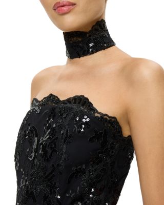Alice and Olivia Georgie Embellished Strapless High Slit