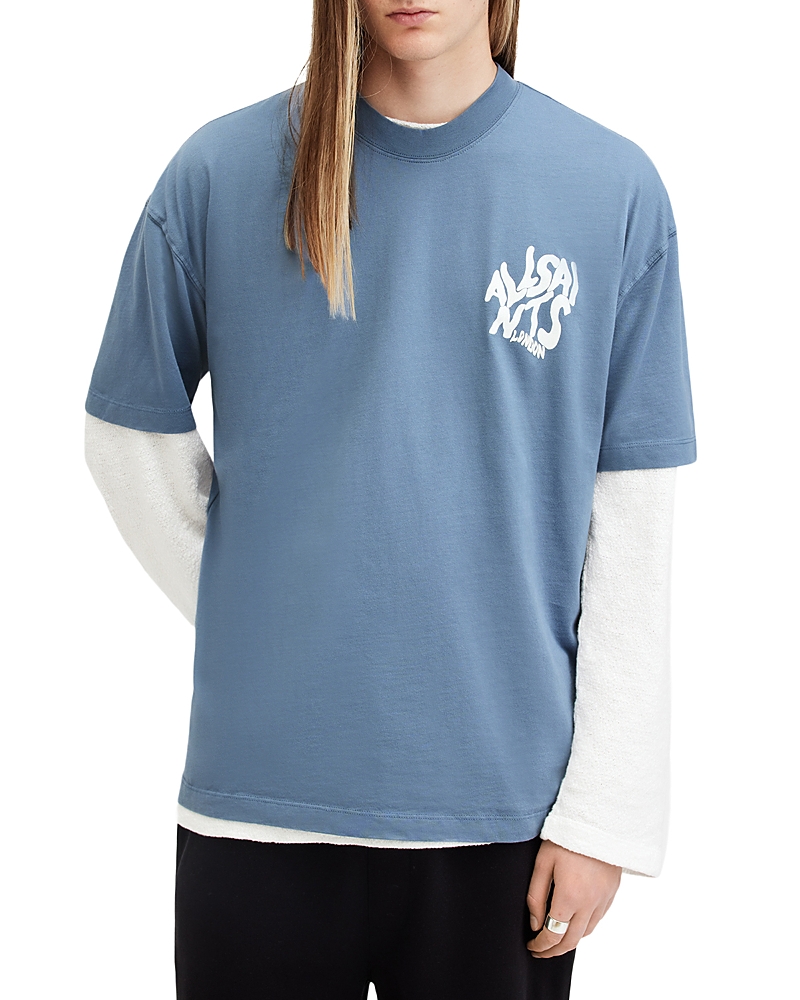 Allsaints Orlando Logo Oversize Graphic T-shirt In Damson Blue