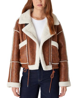 BLANKNYC Faux Leather Sherpa Trim Drawstring Jacket | Bloomingdale's