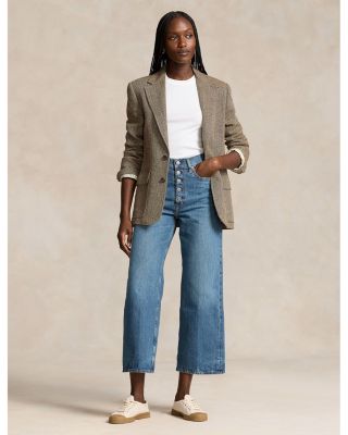 Ralph Lauren High Rise Button Fly Wide Leg Crop Jeans in