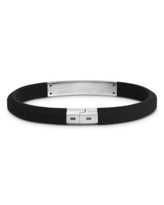 Men's Streamline&reg; Black Rubber Bracelet with Sterling Silver and Diamonds, 8mm