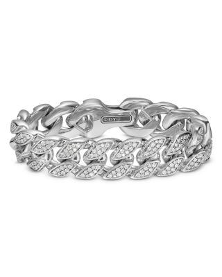 Men's Curb Chain Bracelet in Sterling Silver with Diamonds, 18mm
