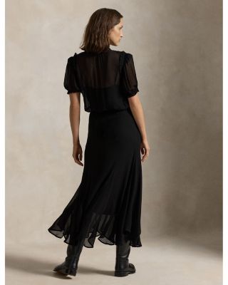 Ralph Lauren tie neck プリント ワンピース BLACK Ralph Lauren Lauren Ralph Lauren Tie Neck Georgette Dress