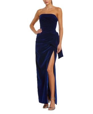 Mac Duggal - Strapless High Slit Draped Velvet Gown