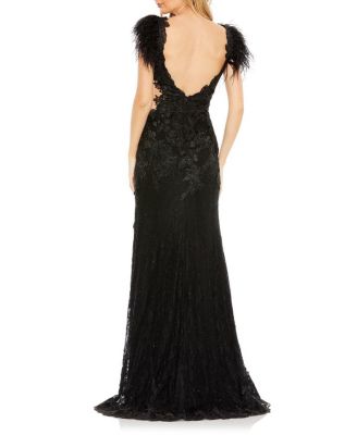 Feather Cap Sleeve Lace Gown