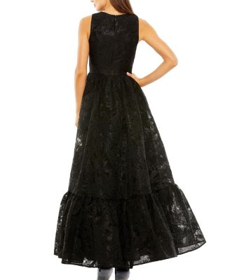  Sleeveless Full High Low Brocade Gown