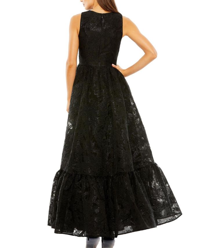 Sleeveless Full High Low Brocade Gown