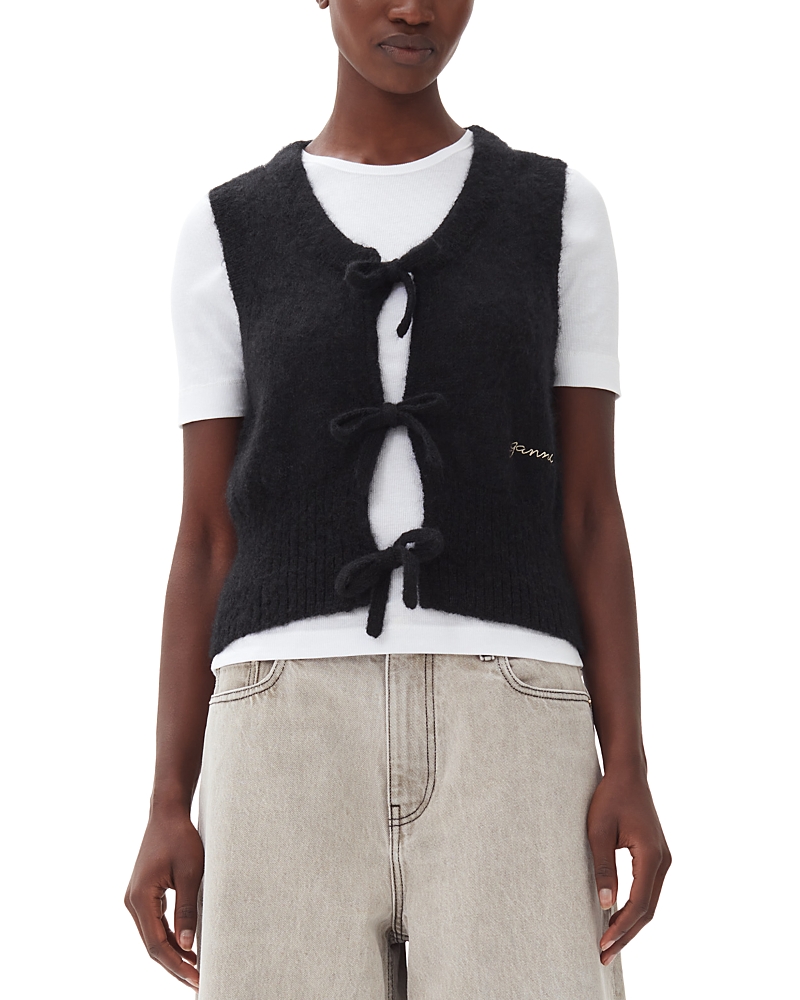 Ganni Knitted Tie String Vest In Black