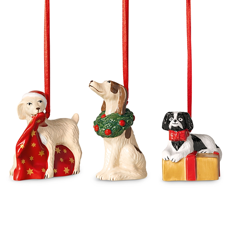 Villeroy & Boch Nostalgic Christmas Puppies Ornaments, Set Of 3 In Multi