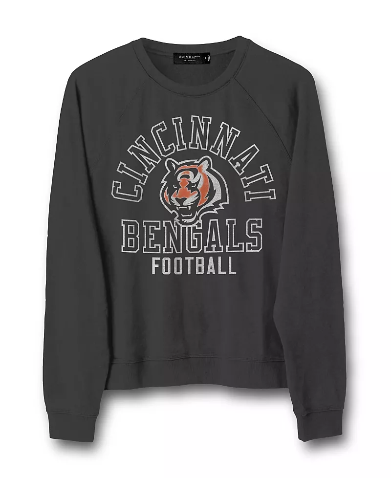 Junk Food Clothing Women's Nfl Cincinnati Bengals Flocked Raglan Crew Fleece Sweatshirt
