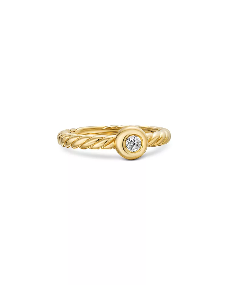 David Yurman Petite Cable Ring in 18K Yellow Gold with Center Diamond, 2.8mm
