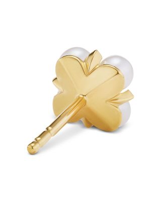 Petite Modern Renaissance Pearl Stud Earrings in 18K Yellow Gold with Diamonds, 7.8mm