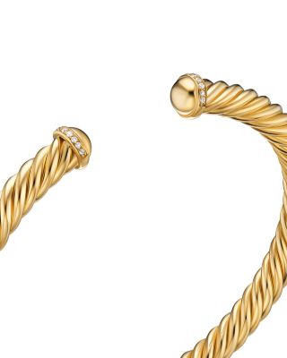 Men's Cable Cuff Bracelet in 18K Yellow Gold with Pav&eacute; Diamonds, 6mm
