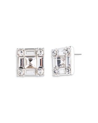 Ralph Lauren - Pav&eacute; & Baguette Crystal Square Stud Earrings in Silver Tone