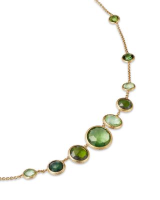 18K Yellow Gold Jaipur Color Green Tourmaline Bezel Graduated Statement Necklace, 16.5 - 18" - Exclusive
