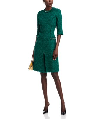 Fringe Trim Stretch Boucle Dress