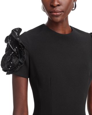 Stretch Crepe Sequin Flower Short Sleeve Sheath Dress