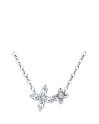 Aqua Cubic Zirconia Flower Statement Necklace, 16-18 - Exclusive