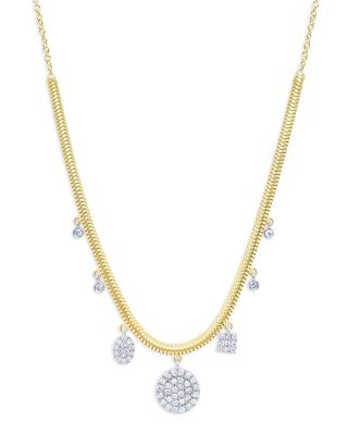 Meira T - 14K White & Yellow Gold Diamond Cluster Dangle Charm Necklace, 16-18"