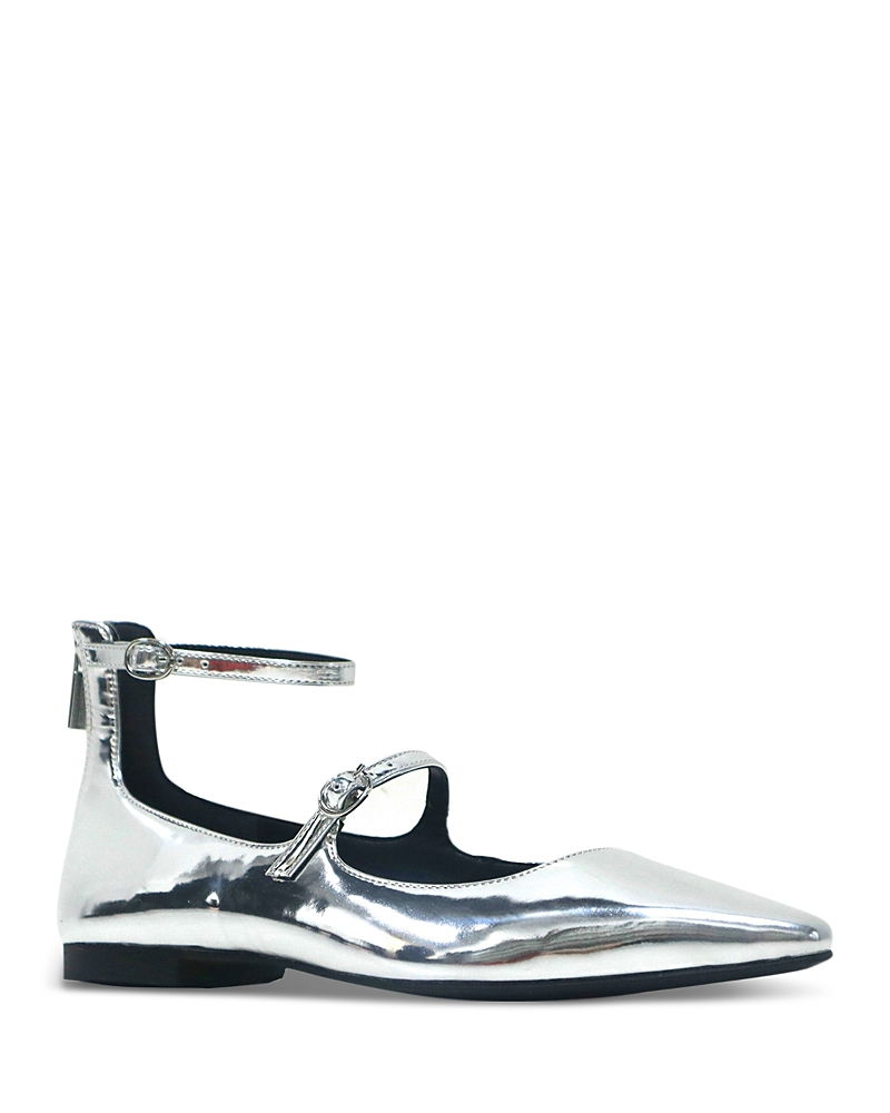 Kenneth Cole Nolita Ankle Strap Mary Jane Flat In Silver