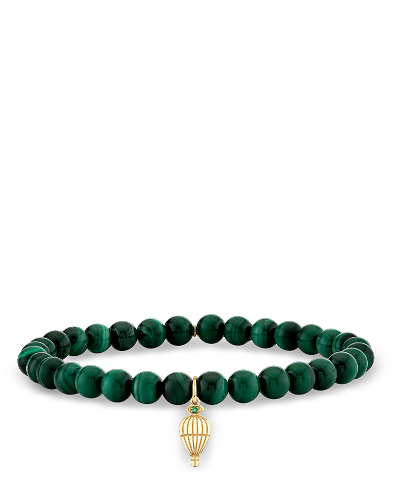 Sydney Evan Wicked x Sydney Evan 14K Yellow Gold Malachite & Emerald Accent Hot Air Balloon Charm Bracelet