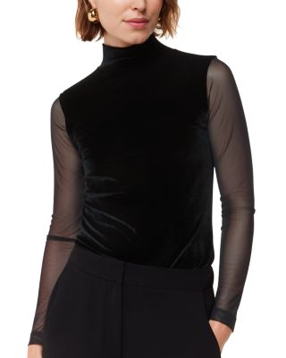 Whistles - Velvet Mesh Sleeve Top