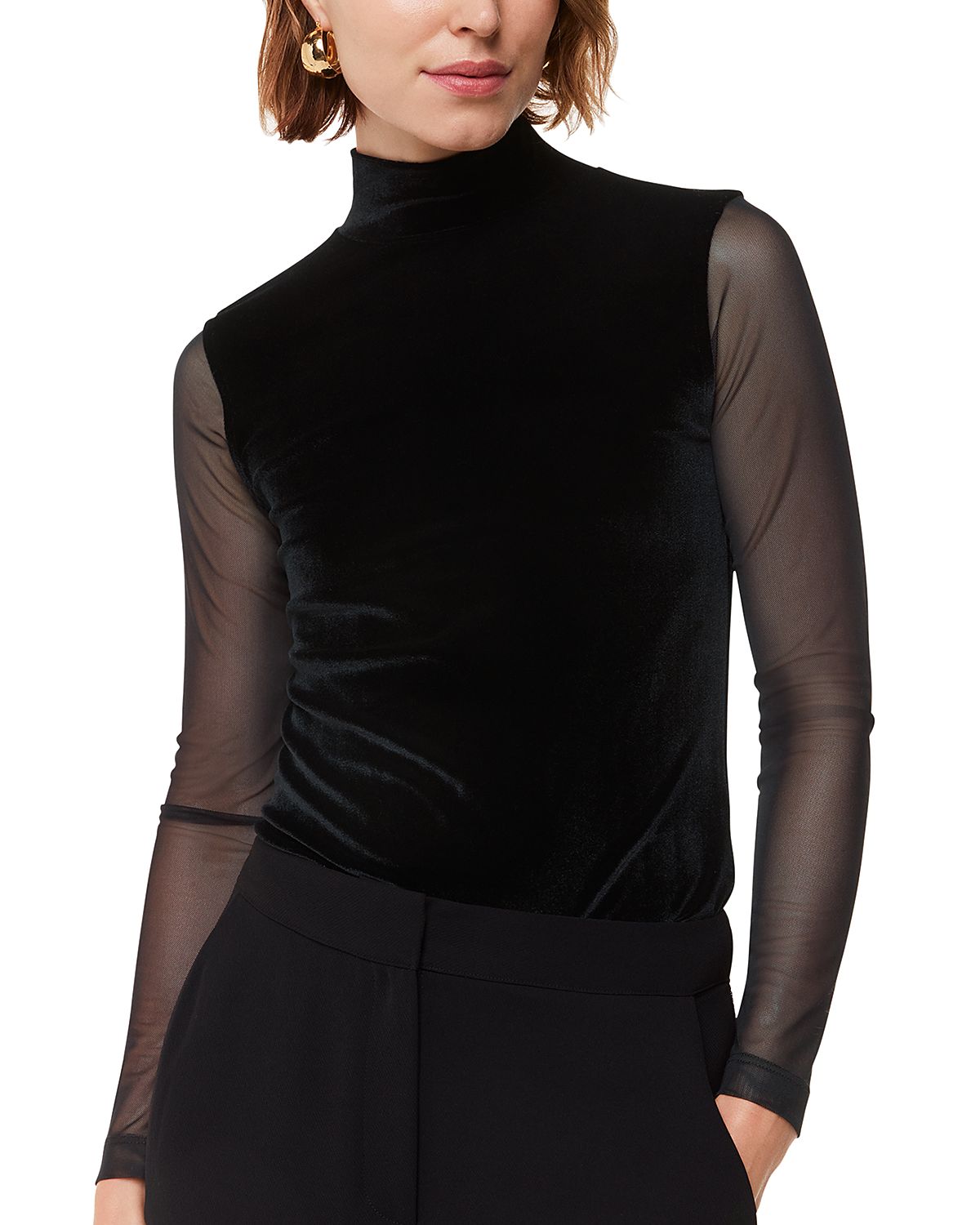 Whistles Velvet Mesh Sleeve Top