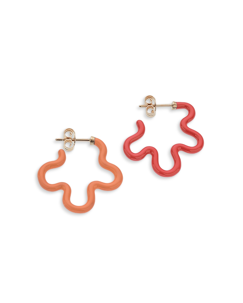 Bea Bongiasca 9k Yellow Gold Flower Funk Color Flower Outline Hoop Earrings In Orange/pink