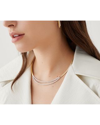18K Yellow & White Gold Masai Diamond Double Row Bar Collar Necklace, 16.5"
