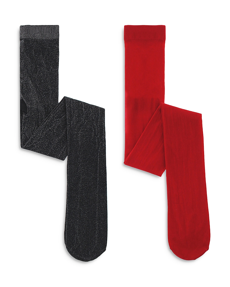 Capelli Girls' Allover Metallic & Solid Denier Nylon Tights, 2 Pack - Little Kid, Big Kid In Black Combo