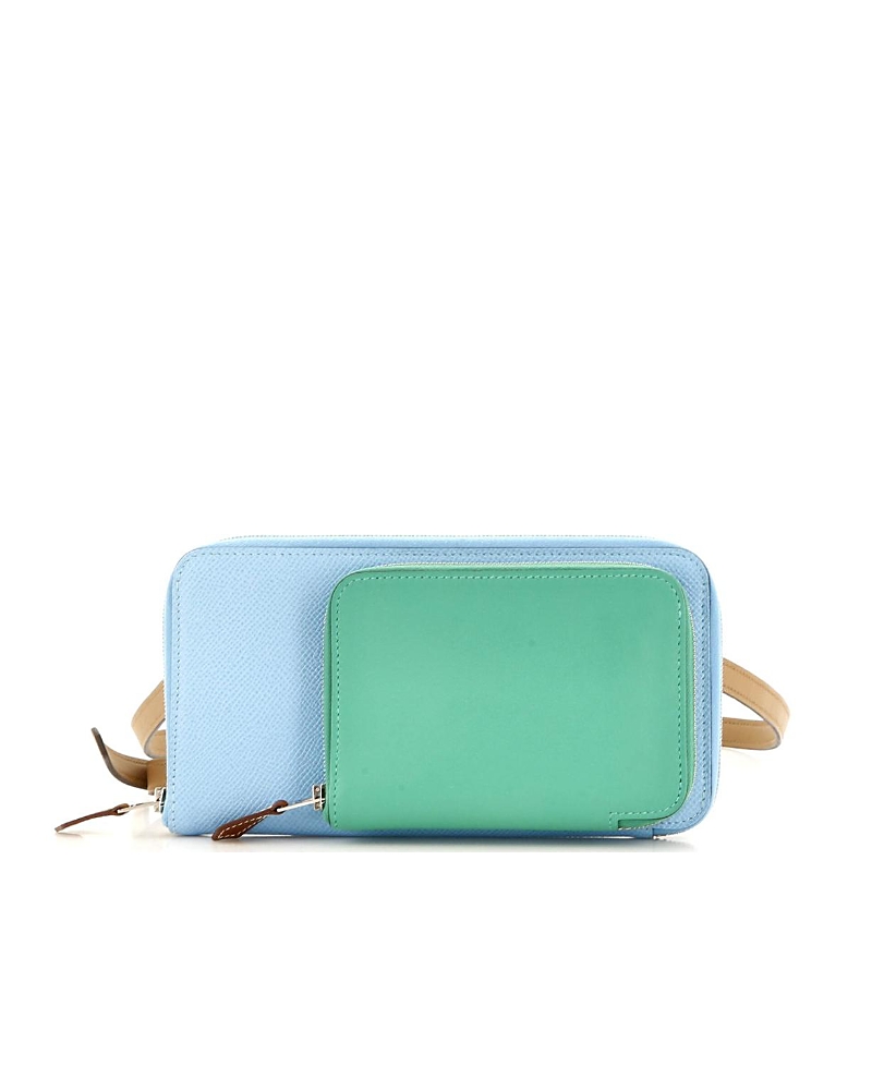 Pre-owned Pre-owned Hermes Hermes Nouveau To Go Wallet Epsom With Swift In Multicolor/ Blue/ Green